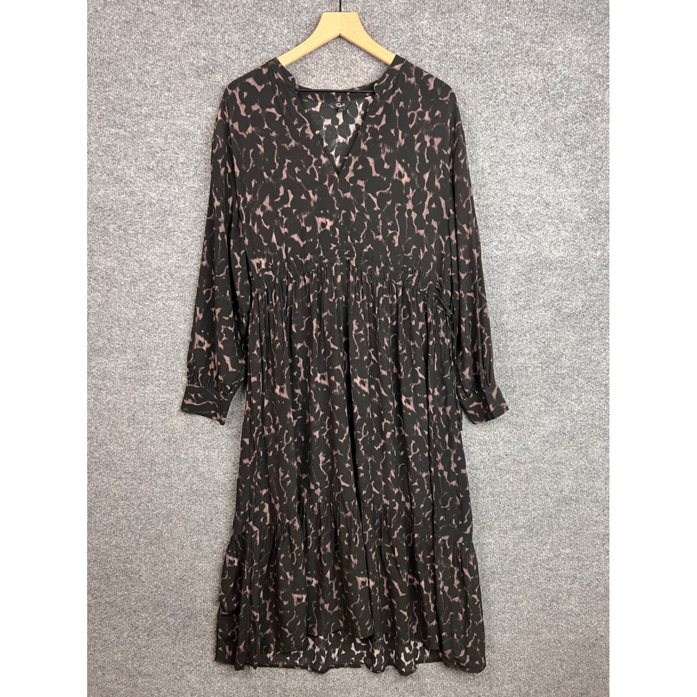 Rails Maple Diffused Midi Dress Women's L Long Sleeve V Neck Cheetah Print - Picture 1 of 12
